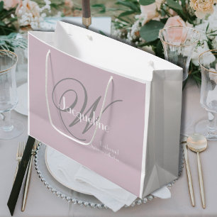 Bridesmaid Gift Elegant Monogram + Name Blush Pink Large Gift Bag