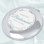 Bridesmaid Gift Elegant Teal & Silver Lace Compact Mirror at Zazzle