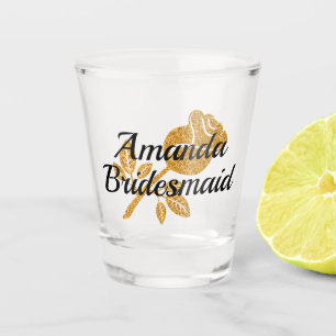 Bridesmaid Gift FAUX Glitter Golden Rose Shot Glass