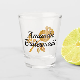 Bridesmaid Gift FAUX Glitter Golden Rose Shot Glass