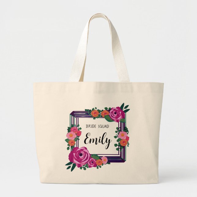 Bridesmaid Gift Floral Frame Tote Bag (Front)