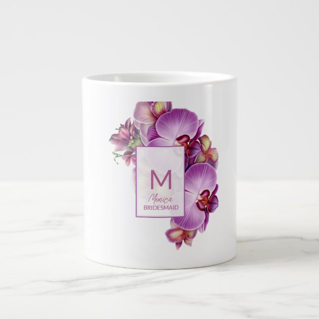 Bridesmaid Gift Floral Orchids Giant Coffee Mug (Front)