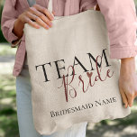 Bridesmaid Gift for Wedding & Bachelorette Party Tote Bag<br><div class="desc">Personalized Team Bride Tote Bag – Custom Bridesmaid Gift for Wedding & Bachelorette Party . Celebrate your bridal party in style with this Personalized Team Bride Tote Bag! Perfect for bridesmaids, this custom tote can feature each bridesmaid’s name, making it a unique and thoughtful wedding or bachelorette gift. Ideal for...</div>