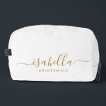Bridesmaid Gift Gold Name Dopp Kit<br><div class="desc">This Bridesmaid accessory bag features a handwritten gold script typography with swashes on a midnight or white background. Present your bridesmaids with a toiletry bag for their makeup and small items traditionally presented at the rehearsal dinner,  for use in the early morning before the wedding.</div>