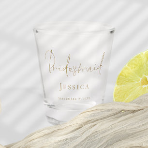 Bridesmaid Gift Gold Script Name Wedding Date Shot Glass