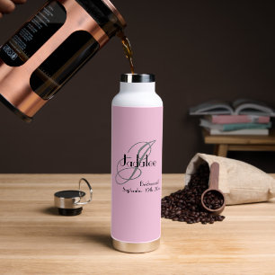 Bridesmaid Gift Gray Monogram Black Details Pink Water Bottle