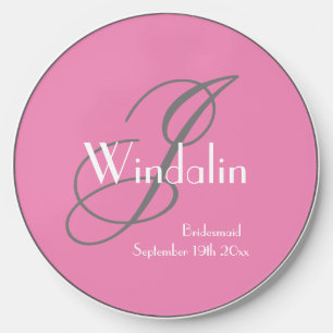 Bridesmaid Gift Gray Monogram White Details Pink Wireless Charger