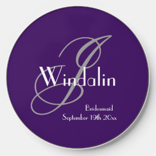 Bridesmaid Gift Gray Monogram White Details Purple Wireless Charger