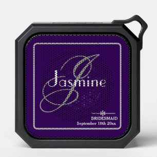 Bridesmaid Gift Gray Monogram White Name Purple Bluetooth Speaker