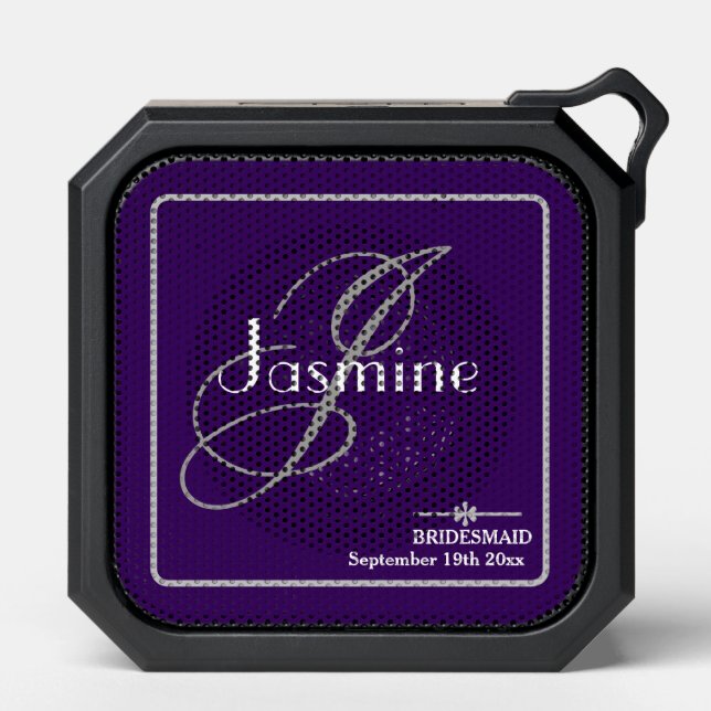 Bridesmaid Gift Gray Monogram White Name Purple Bluetooth Speaker (Front)