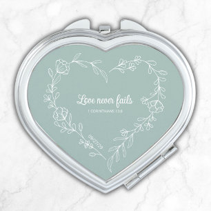 Bridesmaid Gift Love Never Fails Verse Floral Sage Compact Mirror