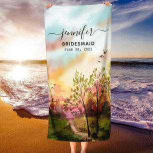 Bridesmaid Gift - Maid of Honor Personalized Name  Beach Towel