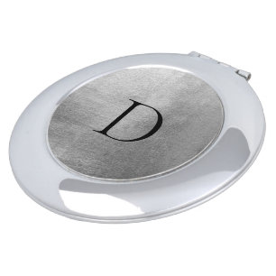 Bridesmaid Gift Metallic Silver Custom Initial Compact Mirror