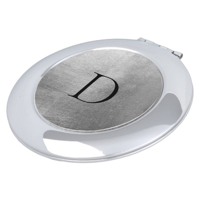 Bridesmaid Gift Metallic Silver Custom Initial Compact Mirror (Turned)