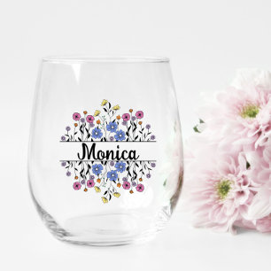 Bridesmaid Gift, Modern Elegant Monogram Stemless Wine Glass