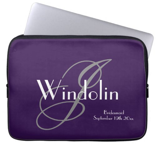 Bridesmaid Gift Monogram  Name Modern Cool Chic  Laptop Sleeve