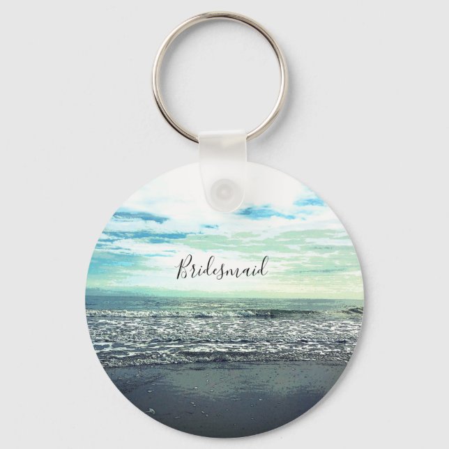 Bridesmaid Gift Party Favor Beach Ocean Abstract Keychain (Front)