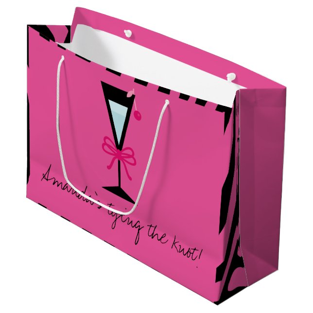 Bridesmaid gift personalized pink and black Zebra Large Gift Bag (Front Angled)