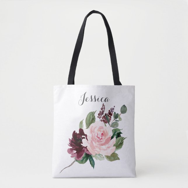 Bridesmaid Gift Personalized Tote Bag Burgundy (Front)
