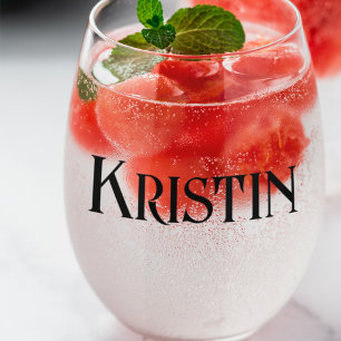 Bridesmaid Gift Personalized Vintage Name Stemless Wine Glass