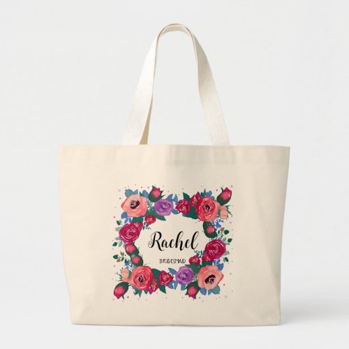 Bridesmaid Gift Purple Red Roses Tote Bag