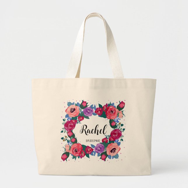Bridesmaid Gift Purple Red Roses Tote Bag (Front)