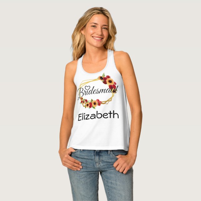 Bridesmaid Gift, Sunflower, Roses, Floral Tank Top (Front Full)
