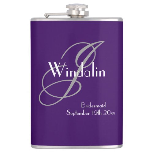 Bridesmaid Gift Wedding Gift Modern Monogram Chic Flask