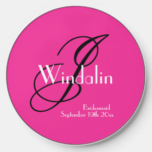 Bridesmaid Gift White Details Black Monogram Pink Wireless Charger