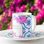 Bridesmaid gifts blue tiles bougainvilleas custom coffee mug<br><div class="desc">Bridesmaid gifts blue tiles bougainvilleas custom name personalized coffee mug,  a lovely bridal party gift for girls to cherish.</div>