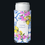 Bridesmaid gifts blue tiles bougainvilleas custom seltzer can cooler<br><div class="desc">Bridesmaid gifts blue tiles bougainvilleas custom name personalized can cooler,  a lovely bridal party gift for girls to cherish.</div>