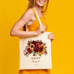 Bridesmaid gifts burgundy roses sunflowers tote bag<br><div class="desc">Bridesmaid gifts burgundy roses yellow sunflowers autumn foliage  floral bridal party thank you favor gifts.</div>