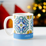 Bridesmaid gifts favors blue Majolica tiles custom Coffee Mug<br><div class="desc">Bridesmaid gifts favors blue Majolica tiles custom personalized name mug. Beautiful bright vibrant colors make a wonderful keepsake gift for your special friends.</div>