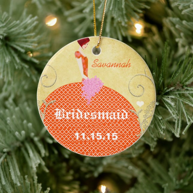 Bridesmaid Gifts Orange and Pink Ceramic Ornament (Tree)