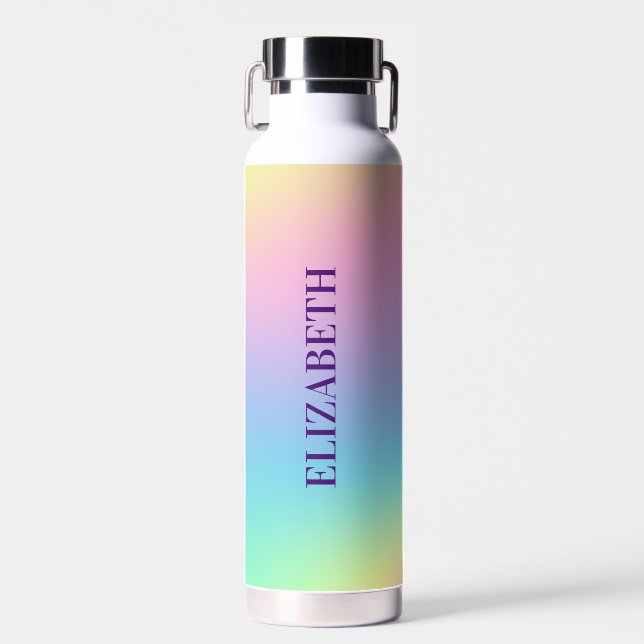 Bridesmaid gifts pastel rainbow ombre personalized water bottle (Front)