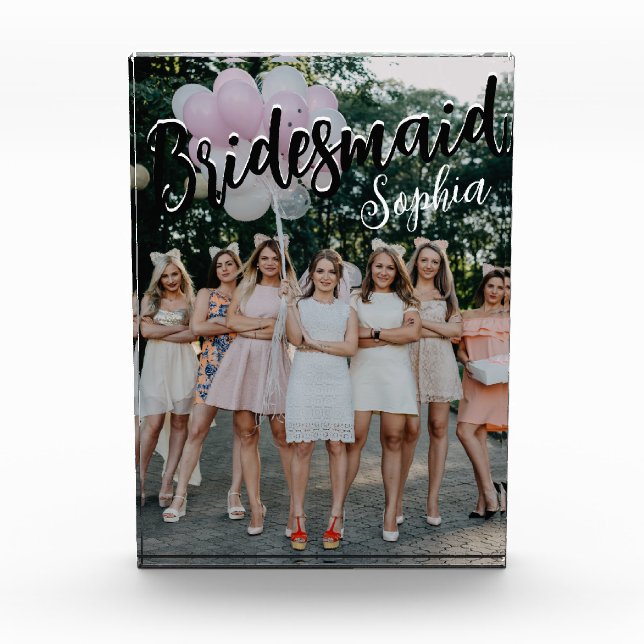 Bridesmaid Gifts Personalized Black Modern Photo  Block (Front)