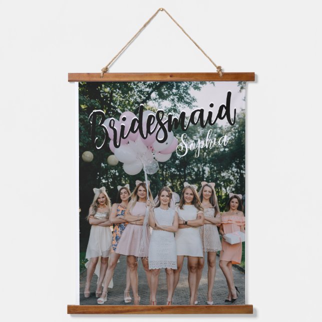 Bridesmaid Gifts Personalized Black Modern Photo  Hanging Tapestry (Front)