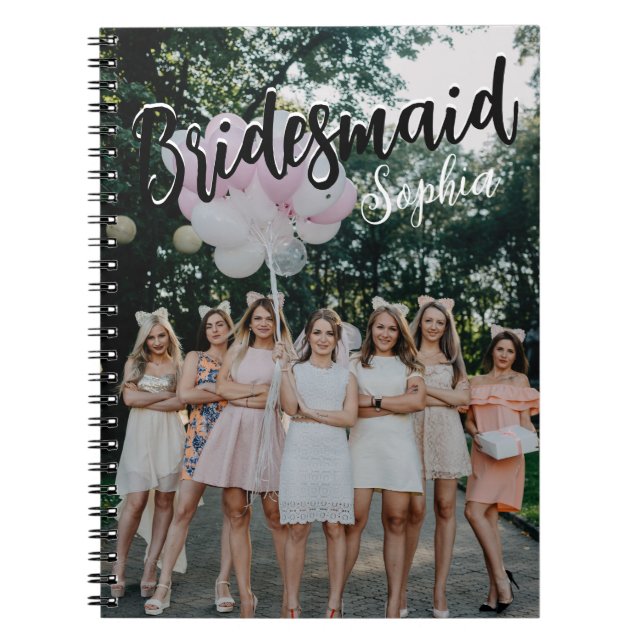 Bridesmaid Gifts Personalized Black Modern Photo Notebook (Front)