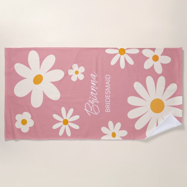 Bridesmaid gifts retro daisy desert pink custom beach towel (Front)