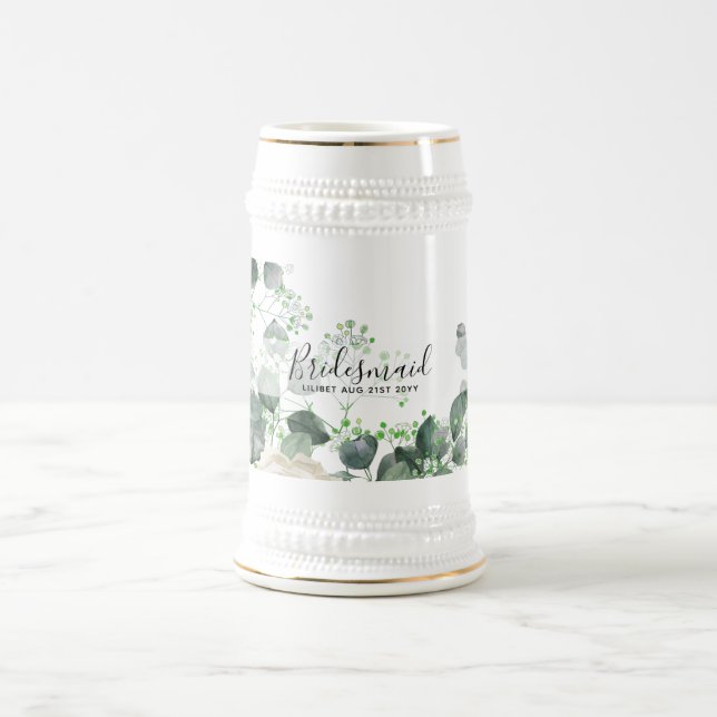 Bridesmaid Gifts White Roses Theme Personalized Beer Stein (Center)