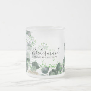 Bridesmaid Gifts White Roses Theme Personalized Frosted Glass Coffee Mug