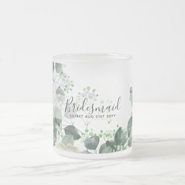 Bridesmaid Gifts White Roses Theme Personalized Frosted Glass Coffee Mug (Center)