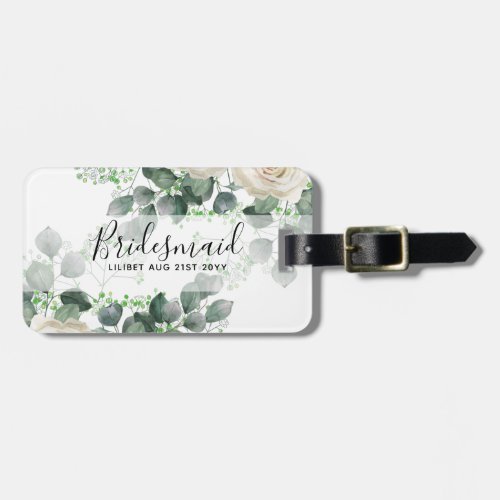 Bridesmaid Gifts White Roses Theme Personalized Luggage Tag
