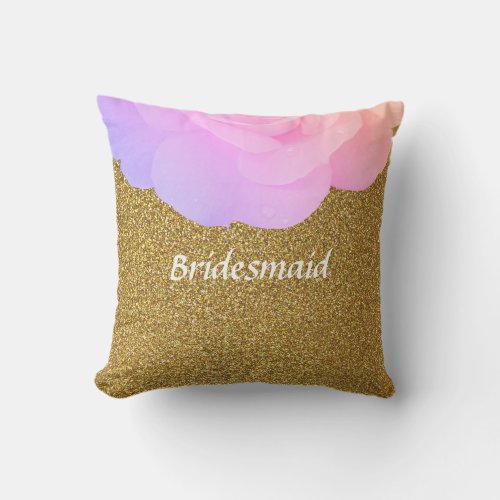 Bridesmaid Glittery Golden Wedding Pink Floral Outdoor Pillow