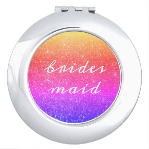 Bridesmaid Glittery Pink Ombre Gift Favor Wedding Compact Mirror