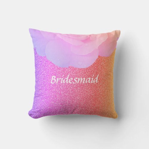 Bridesmaid Glittery Pink Rose Gold Floral Wedding Outdoor Pillow