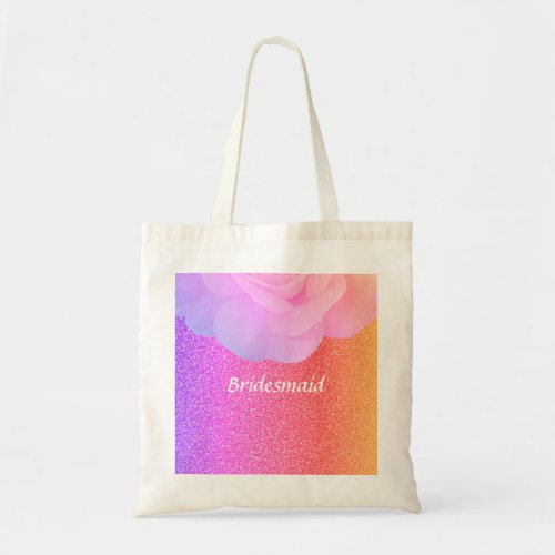 Bridesmaid Glittery Pink Rose Gold Wedding Floral Tote Bag