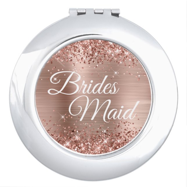 Bridesmaid Glittery Rose Gold Foil Compact Mirror (Front)