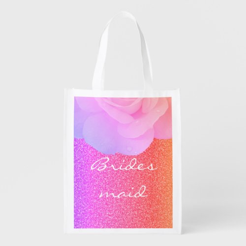 Bridesmaid Glittery Rose Gold Pink Floral Wedding Grocery Bag