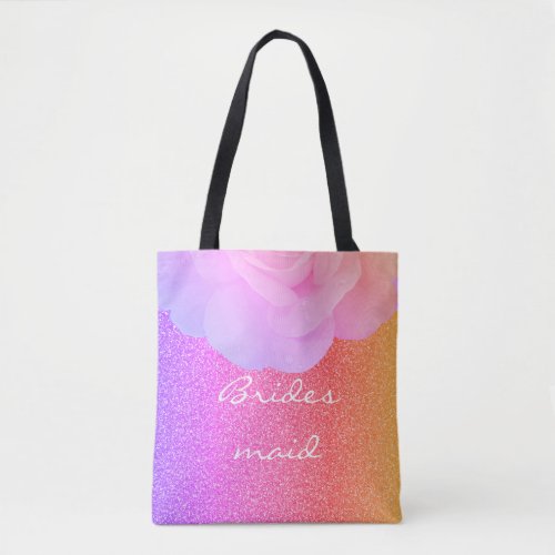 Bridesmaid Glittery Rose Gold Pink Floral Wedding  Tote Bag